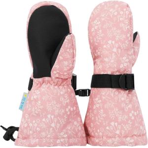 JAN & JUL Girls’ Insulated Waterproof Snow Mittens for Toddler and Kids(With Thumb: Prairie Flowers (Rated: -15 ℃))