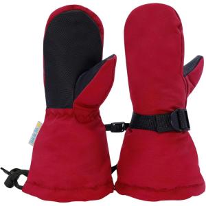 JAN & JUL Girls’ Insulated Waterproof Snow Mittens for Toddler and Kids(With Thumb: Red (Rated: -15 ℃))