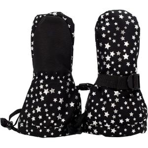 JAN & JUL Mittens for Baby Toddler Kids, Waterproof Insulated Winter Gloves for Girls(No Thumb: Black Star (Rated: -15 ℃))