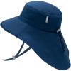 JAN & JUL Girls’ Grow-with-Me Cotton Xplorer Sun Hat with Large Brim(Navy: Navy Trim)