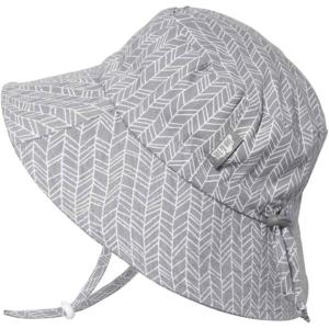 JAN & JUL Girls’ Grow-with-Me Cotton Bucket Sun-Hats for Baby and Kids(Grey Herringbone)