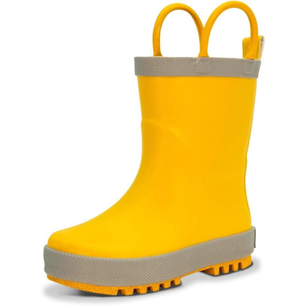 imageBaby Toddler Kids Natural Rubber Rain Boots Easyon with Soft Cotton Lining for Girls BoysBright Yellow With Handles