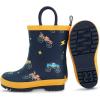Baby Toddler Kids Natural Rubber Rain Boots Easy-on with Soft Cotton Lining for Girls Boys(Big Trucks With Handles)