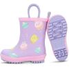 Baby Toddler Kids Natural Rubber Rain Boots Easy-on with Soft Cotton Lining for Girls Boys(Macarons With Handles)