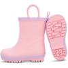 Baby Toddler Kids Natural Rubber Rain Boots Easy-on with Soft Cotton Lining for Girls Boys(Pink With Handles)