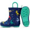 Baby Toddler Kids Natural Rubber Rain Boots Easy-on with Soft Cotton Lining for Girls Boys(Space Dinos With Handles)