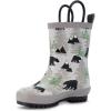 Baby Toddler Kids Natural Rubber Rain Boots Easy-on with Soft Cotton Lining for Girls Boys(Bear With Handles)