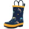 Baby Toddler Kids Natural Rubber Rain Boots Easy-on with Soft Cotton Lining for Girls Boys(Big Trucks With Handles)