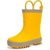 Baby Toddler Kids Natural Rubber Rain Boots Easy-on with Soft Cotton Lining for Girls Boys(Bright Yellow With Handles)