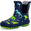 Baby Toddler Kids Natural Rubber Rain Boots Easy-on with Soft Cotton Lining for Girls Boys(Dinoland With Elastic)
