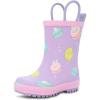 Baby Toddler Kids Natural Rubber Rain Boots Easy-on with Soft Cotton Lining for Girls Boys(Macarons With Handles)