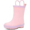 Baby Toddler Kids Natural Rubber Rain Boots Easy-on with Soft Cotton Lining for Girls Boys(Pink With Handles)