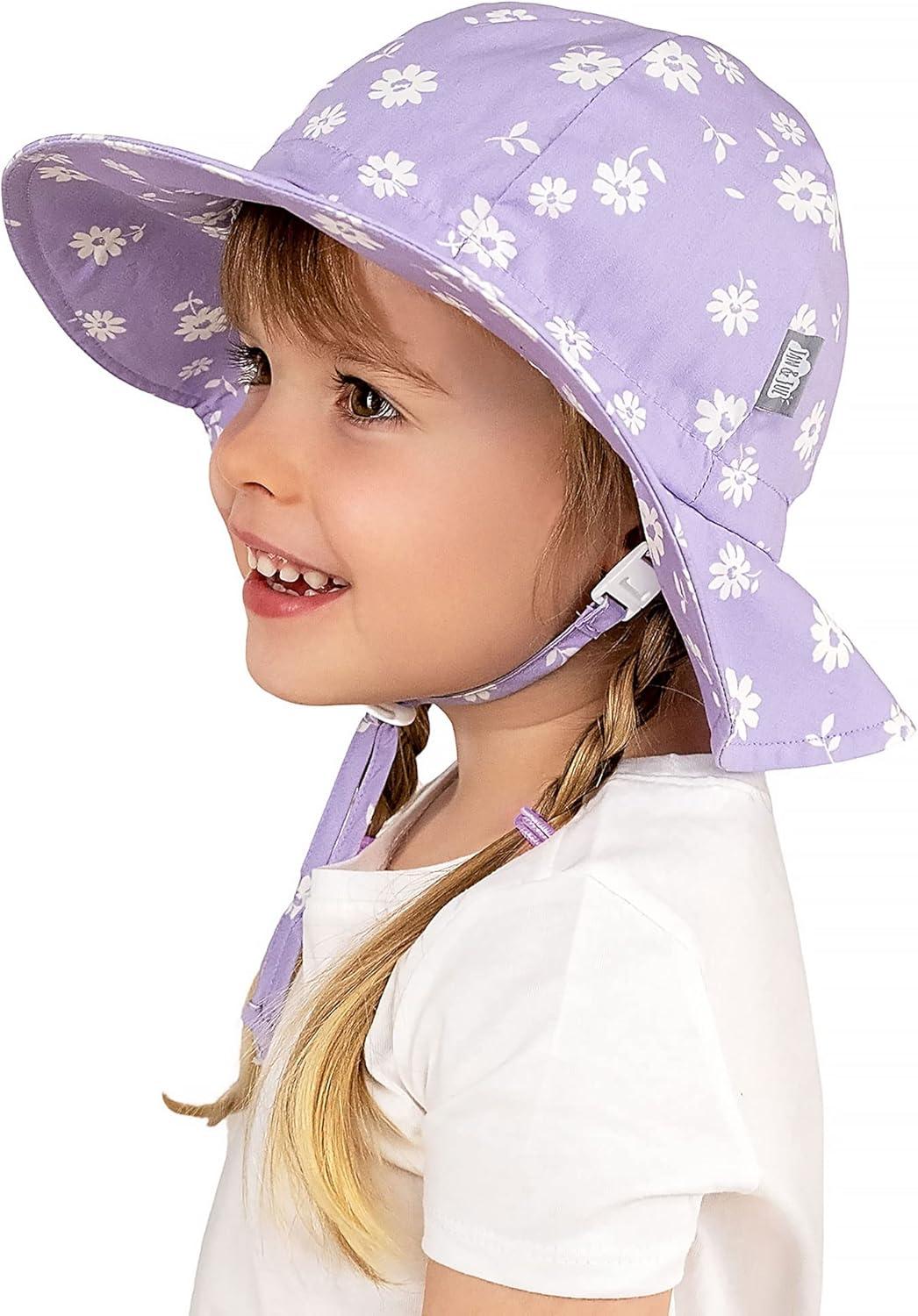 imageJAN ampamp JUL Adjustable Cotton Floppy Sun Hat with 50 UPF Protection for GirlsPurple Daisy