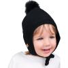 JAN & JUL Knit Pom-Pom Winter Hat, Fleece Lined Baby Beanie for Boys and Girls(Jet Black)