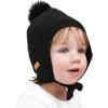JAN & JUL Knit Pom-Pom Winter Hat, Fleece Lined Baby Beanie for Boys and Girls(Jet Black)