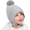 JAN & JUL Knit Pom-Pom Winter Hat, Fleece Lined Baby Beanie for Boys and Girls(Soft Grey)