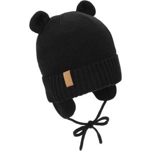 JAN & JUL Knit Bear Winter Hat for Babies and Toddlers(Jet Black)