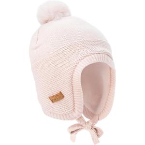 JAN & JUL Knit Pom-Pom Winter Hat, Fleece Lined Baby Beanie for Boys and Girls(Light Pink)