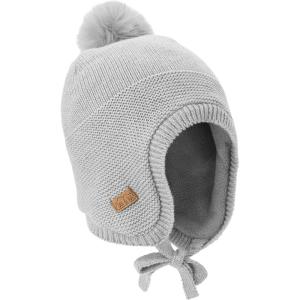 JAN & JUL Knit Pom-Pom Winter Hat, Fleece Lined Baby Beanie for Boys and Girls(Soft Grey)