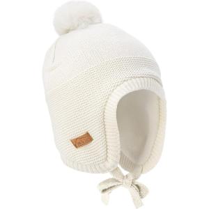 JAN & JUL Knit Pom-Pom Winter Hat, Fleece Lined Baby Beanie for Boys and Girls(Vanilla Cream)