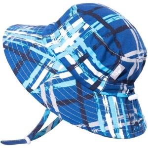 JAN & JUL Bucket Sun Hat with Adjustable Strap 50+ UPF(Blue Plaid)