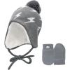 JAN & JUL Knit Ear Flap Winter Beanie for Baby and Toddler(Hat & Thumbless Mitten Set: Grey Lightning Bolt)