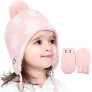 JAN & JUL Knit Ear Flap Winter Beanie for Baby and Toddler(Hat & Thumbless Mitten Set: Bunny Sisters)