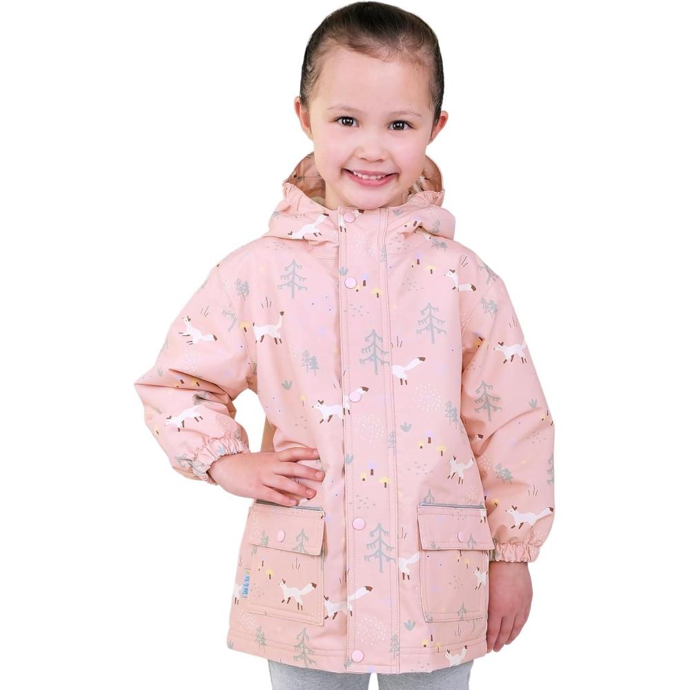 image:imageJAN amp JUL Waterproof Fleece Lined Rain Jacket Raincoat for KidsFleecelined Pink Forest