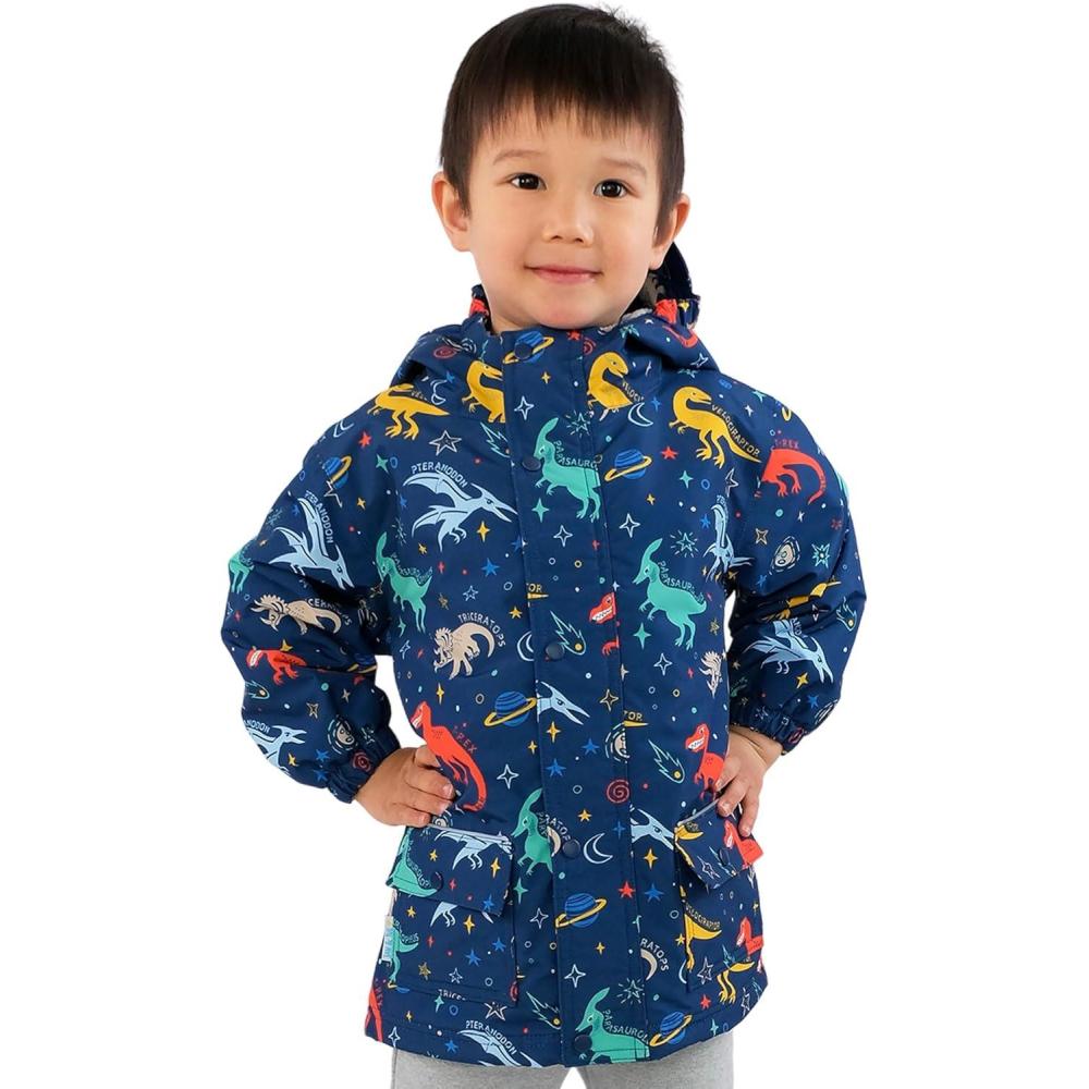 image:imageJAN amp JUL Waterproof Fleece Lined Rain Jacket Raincoat for KidsFleecelined Space Dinos
