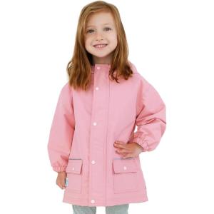 JAN & JUL Waterproof Fleece Lined Rain Jacket, Raincoat for Kids(Fleece-lined: Dusty Pink)
