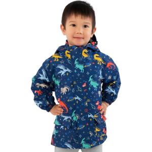 JAN & JUL Waterproof Fleece Lined Rain Jacket, Raincoat for Kids(Fleece-lined: Space Dinos)