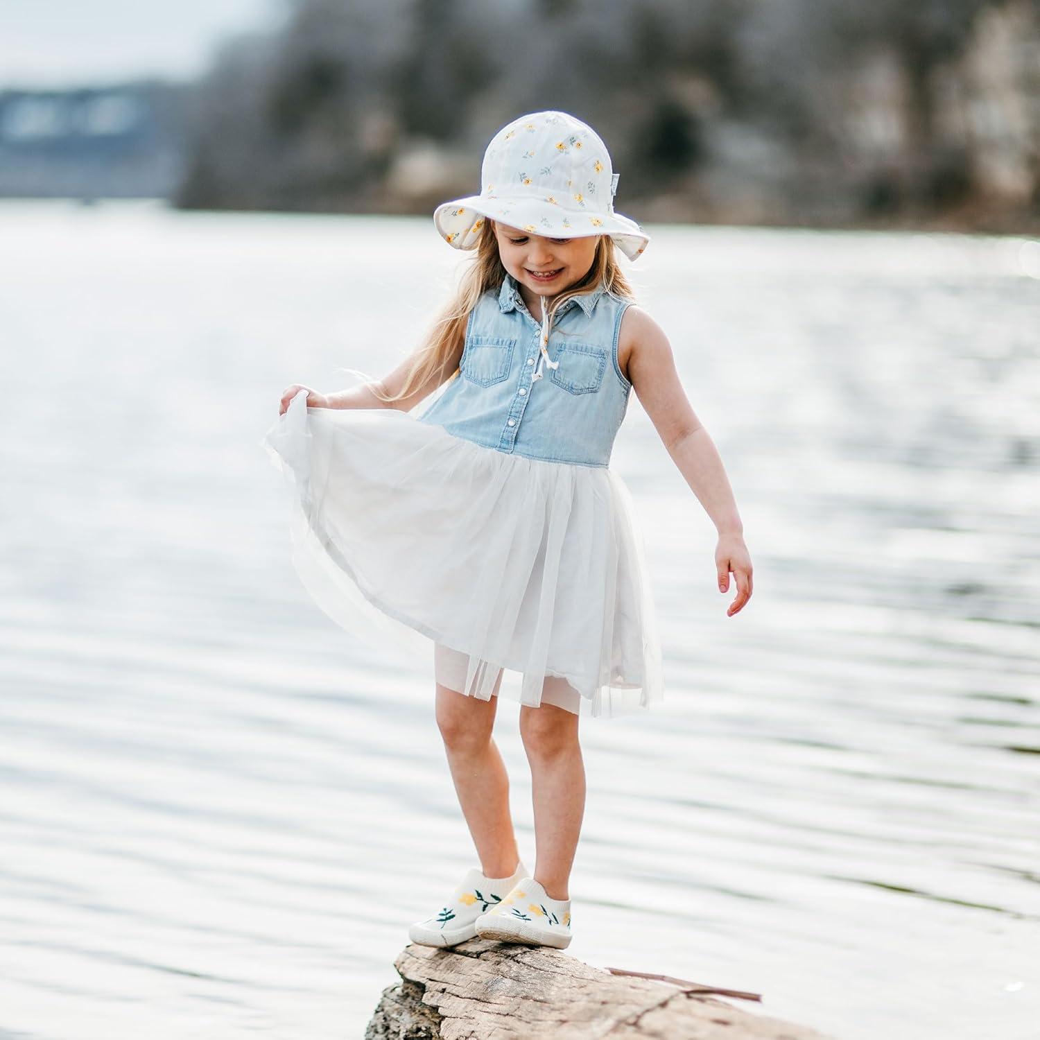 image:imageJAN amp JUL 50 UPF Cotton Sun Hat with Wide Brim for Toddler GirlsYellow Flower