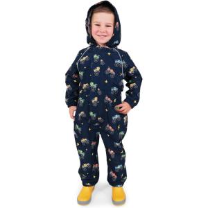 JAN & JUL Waterproof Fleece Lined Rain Suit, Coveralls for Toddlers and Kids(Fleece-lined: Big Trucks)
