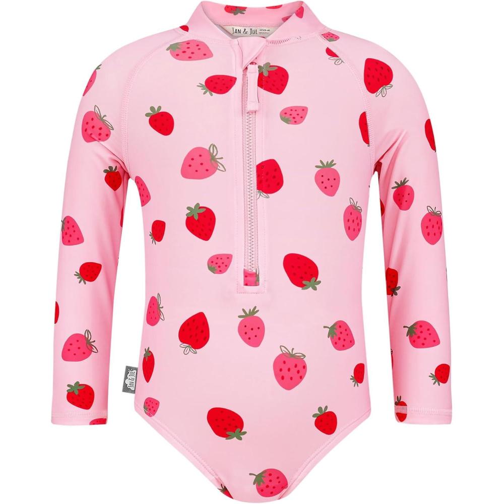 image:imageJAN amp JUL Long Sleeve 1pc Girls UV SwimSuit Rash Guard Baby Toddler KidsPink Strawberry