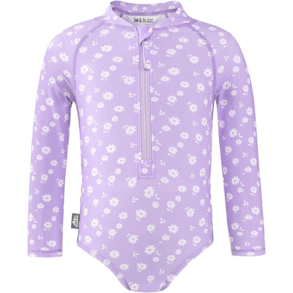 image:imageJAN amp JUL Long Sleeve 1pc Girls UV SwimSuit Rash Guard Baby Toddler KidsPurple Daisy
