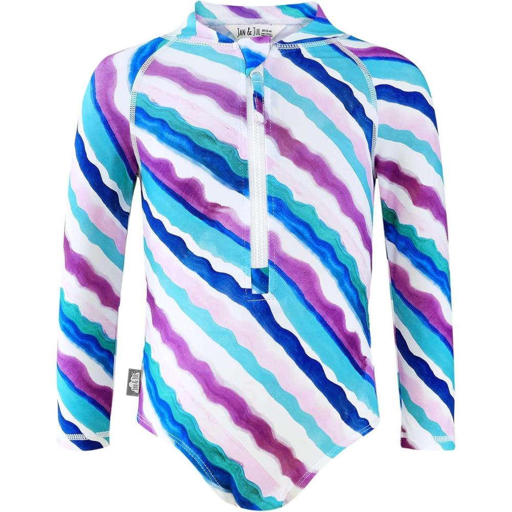 image:imageJAN amp JUL Long Sleeve 1pc Girls UV SwimSuit Rash Guard Baby Toddler KidsSummer Stripes