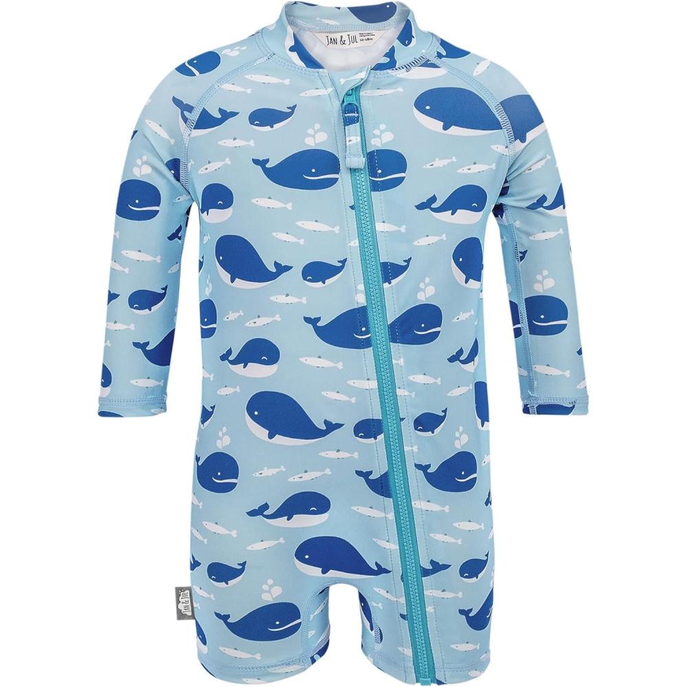 image:imageJAN amp JUL Long Sleeve 1pc UV Jumpsuit Rash Guard Baby ToddlerBlue Whale
