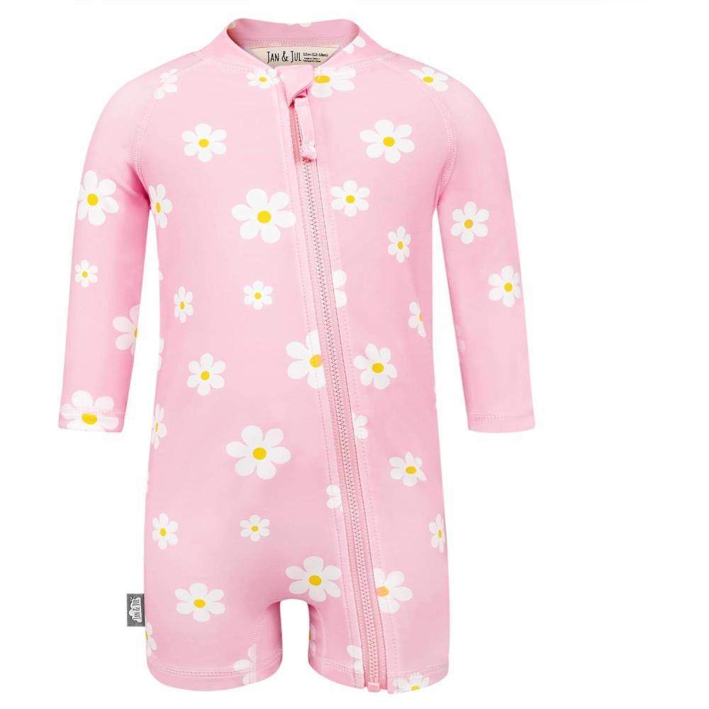 image:imageJAN amp JUL Long Sleeve 1pc UV Jumpsuit Rash Guard Baby ToddlerPink Daisy