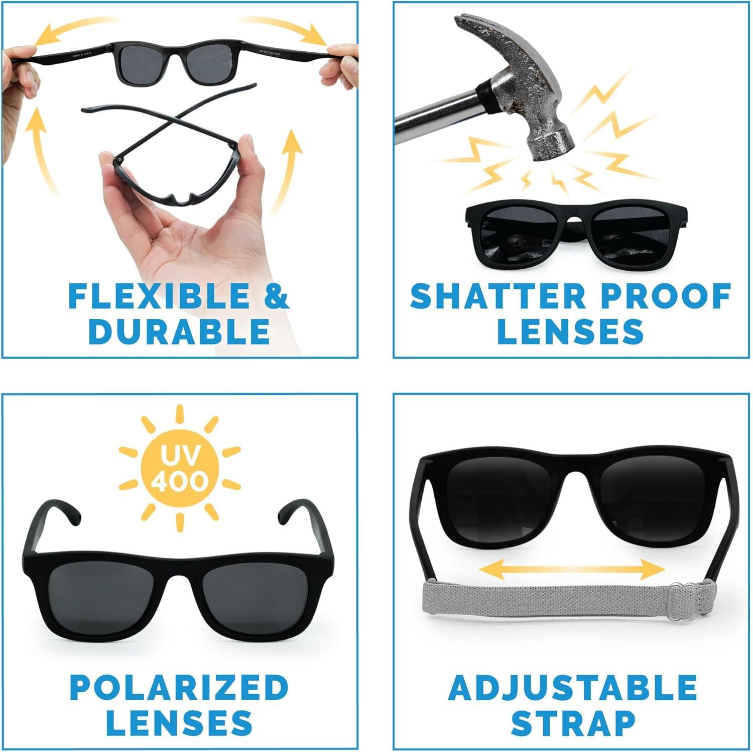 image:imageJAN amp JUL Baby Toddler Kids Flexible UV400 Polarized Sunglasses with Strap for Girls BoysBlack