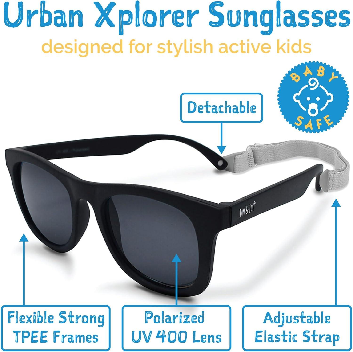 image:imageJAN amp JUL Baby Toddler Kids Flexible UV400 Polarized Sunglasses with Strap for Girls BoysBlack