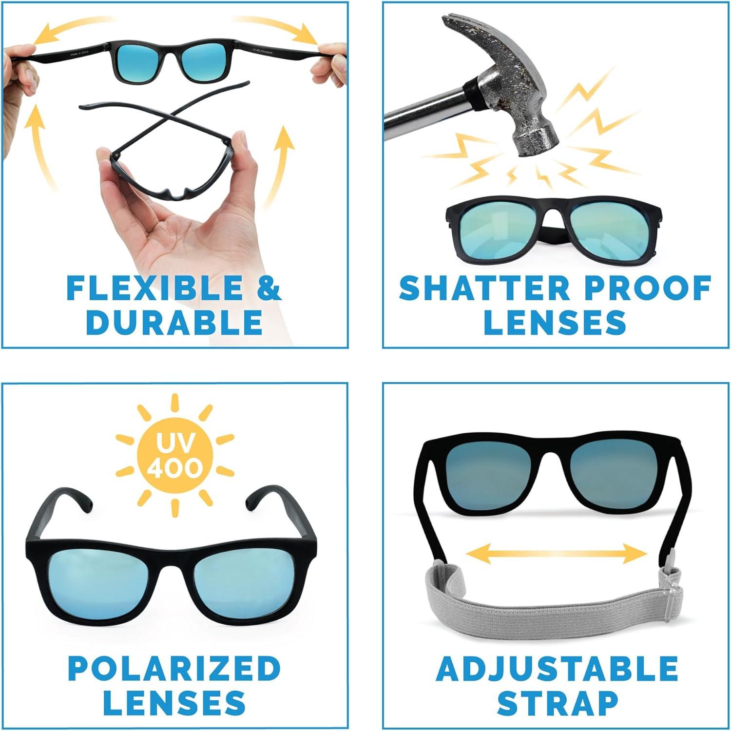 image:imageJAN amp JUL Baby Toddler Kids Flexible UV400 Polarized Sunglasses with Strap for Girls BoysBlack Aurora