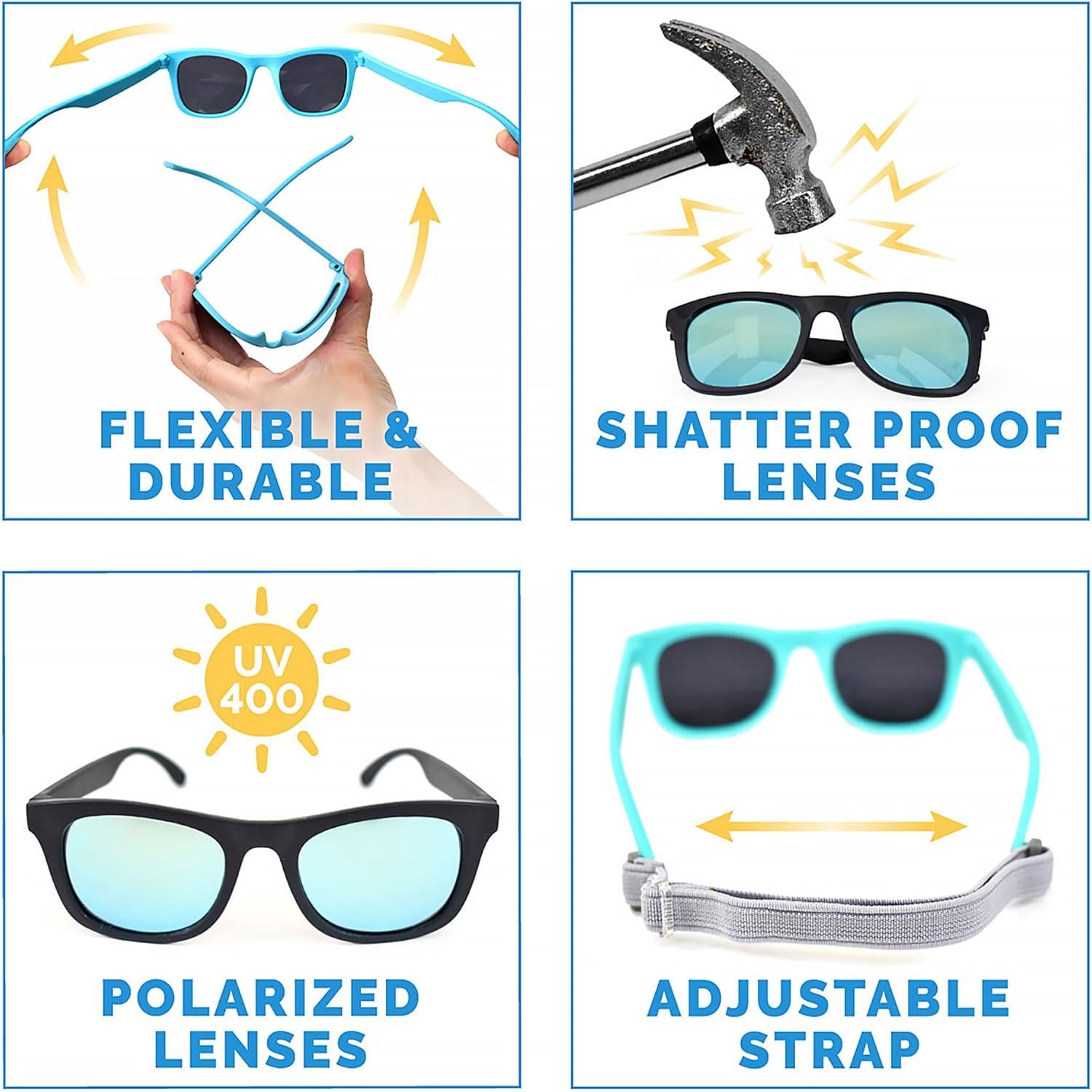 image:imageJAN amp JUL Baby Toddler Kids Flexible UV400 Polarized Sunglasses with Strap for Girls BoysFrosty Blue Aurora