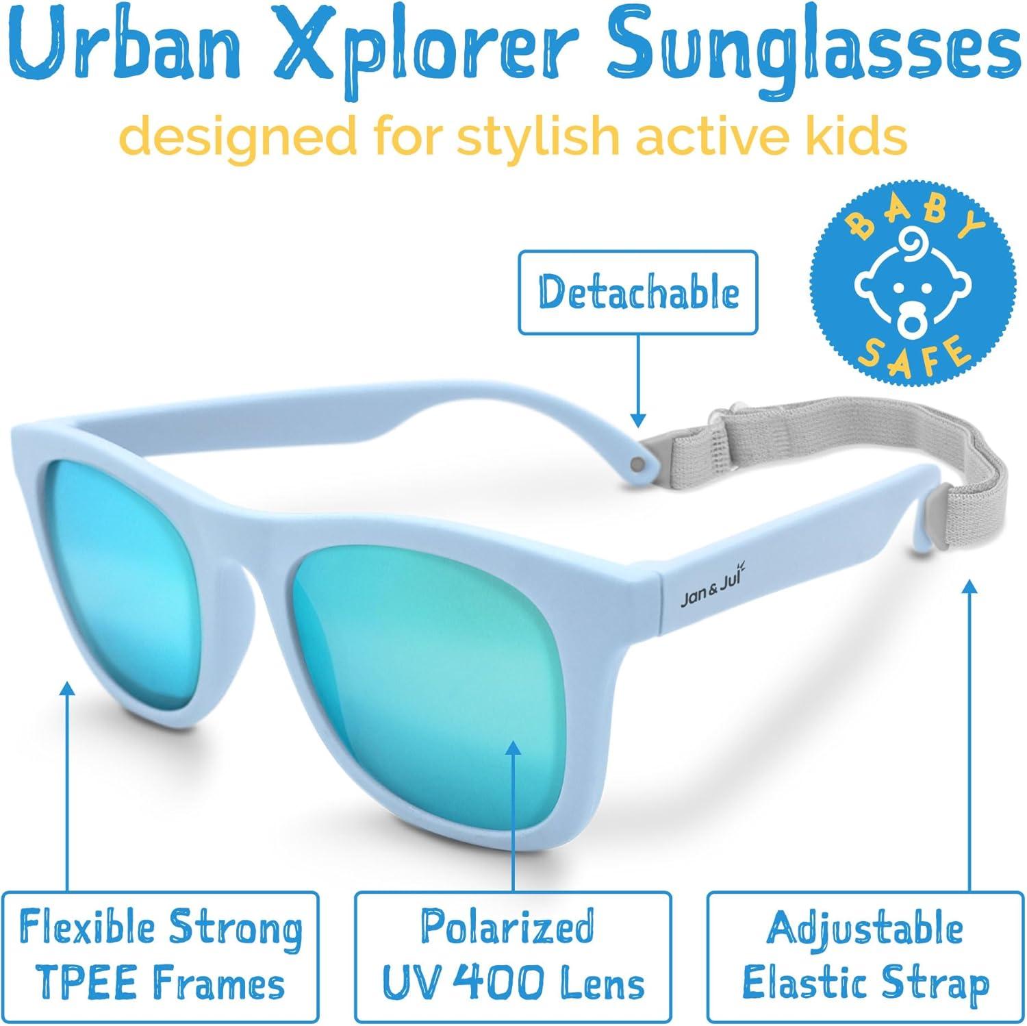 image:imageJAN amp JUL Baby Toddler Kids Flexible UV400 Polarized Sunglasses with Strap for Girls BoysLight Blue