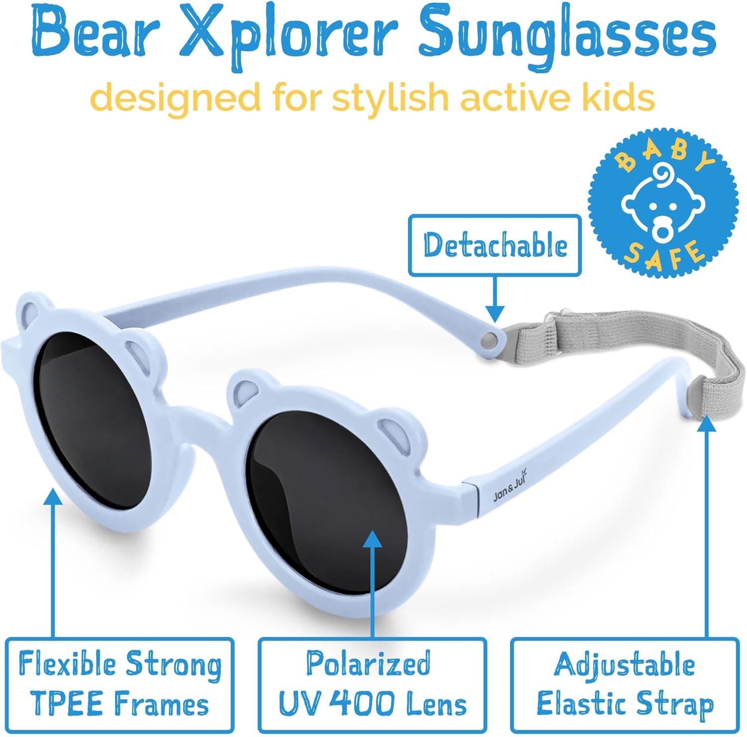 image:imageJAN amp JUL Baby Toddler Kids Flexible UV400 Polarized Sunglasses with Strap for Girls BoysLight Blue Bear