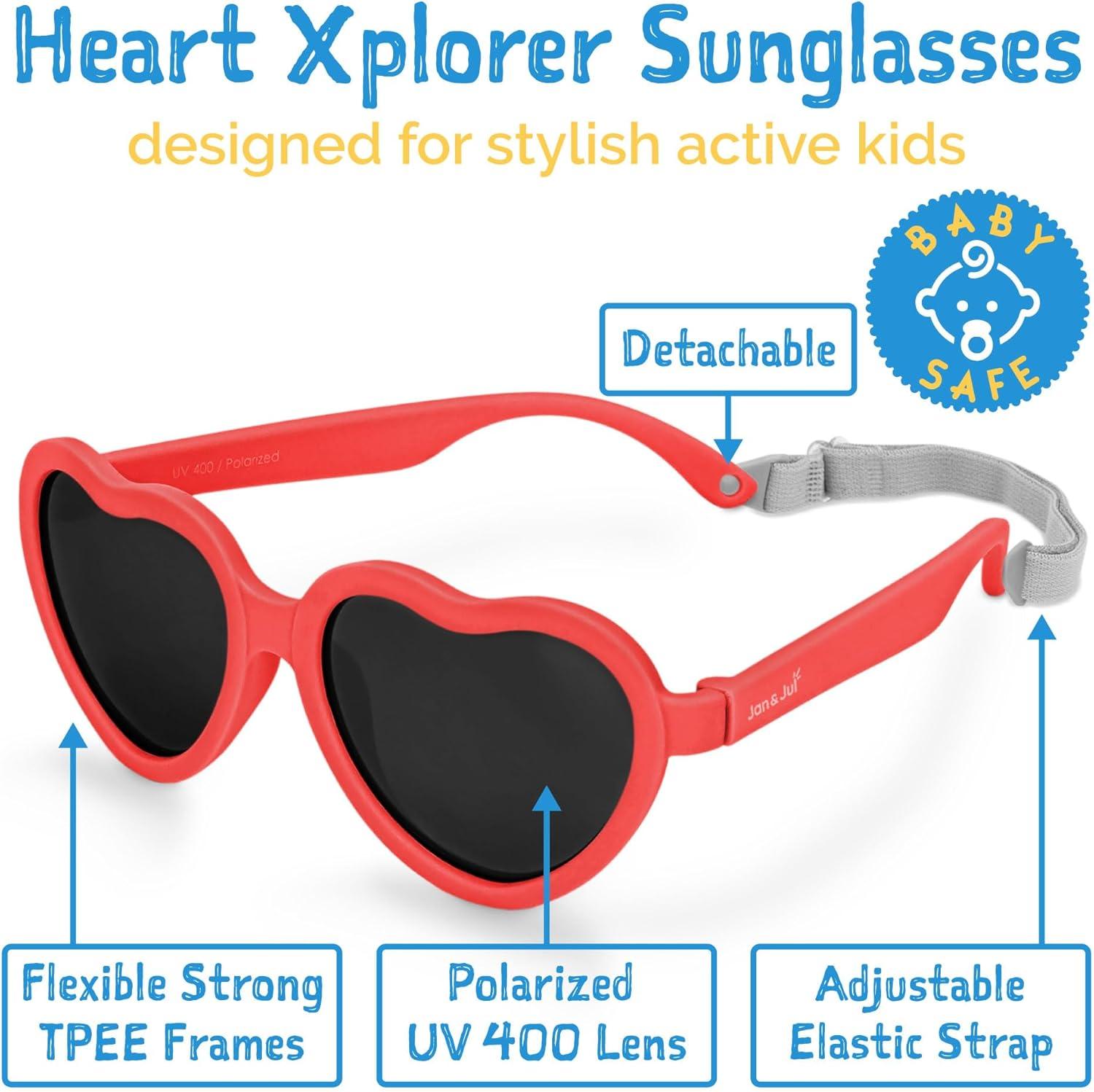 image:imageJAN amp JUL Baby Toddler Kids Flexible UV400 Polarized Sunglasses with Strap for Girls BoysNautical Red Heart