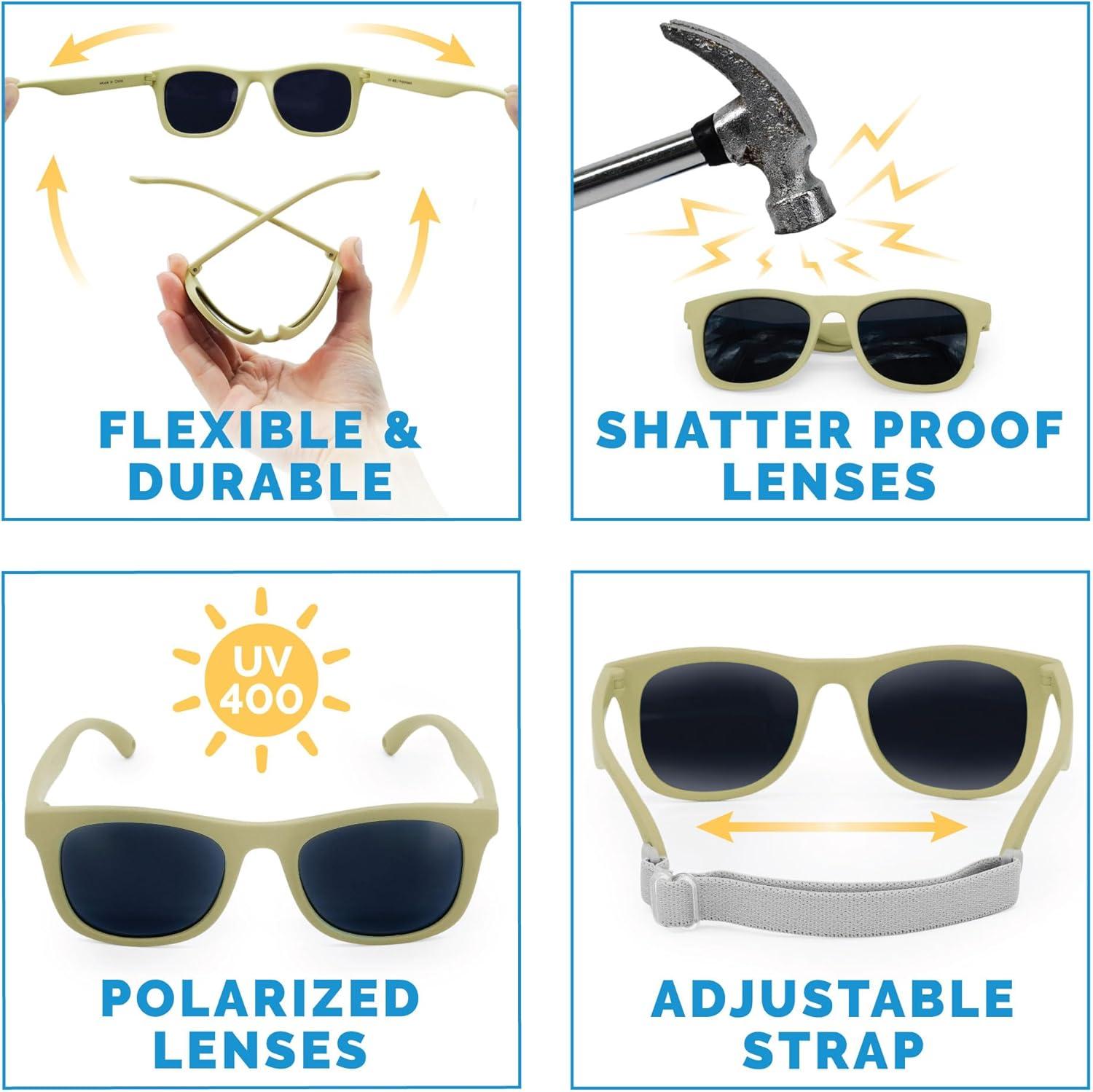 image:imageJAN amp JUL Baby Toddler Kids Flexible UV400 Polarized Sunglasses with Strap for Girls BoysOlive Khaki