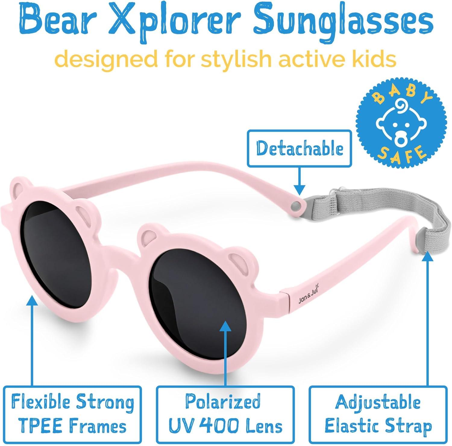 image:imageJAN amp JUL Baby Toddler Kids Flexible UV400 Polarized Sunglasses with Strap for Girls BoysSoft Pink Bear