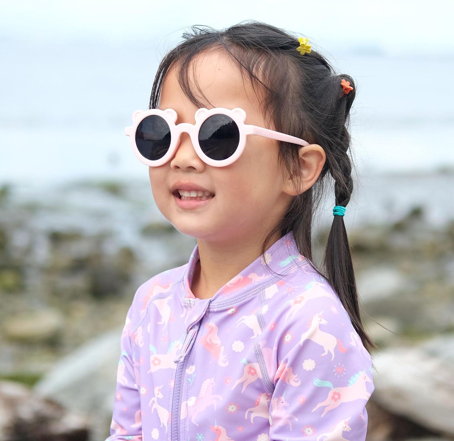 image:imageJAN amp JUL Baby Toddler Kids Flexible UV400 Polarized Sunglasses with Strap for Girls BoysSoft Pink Bear