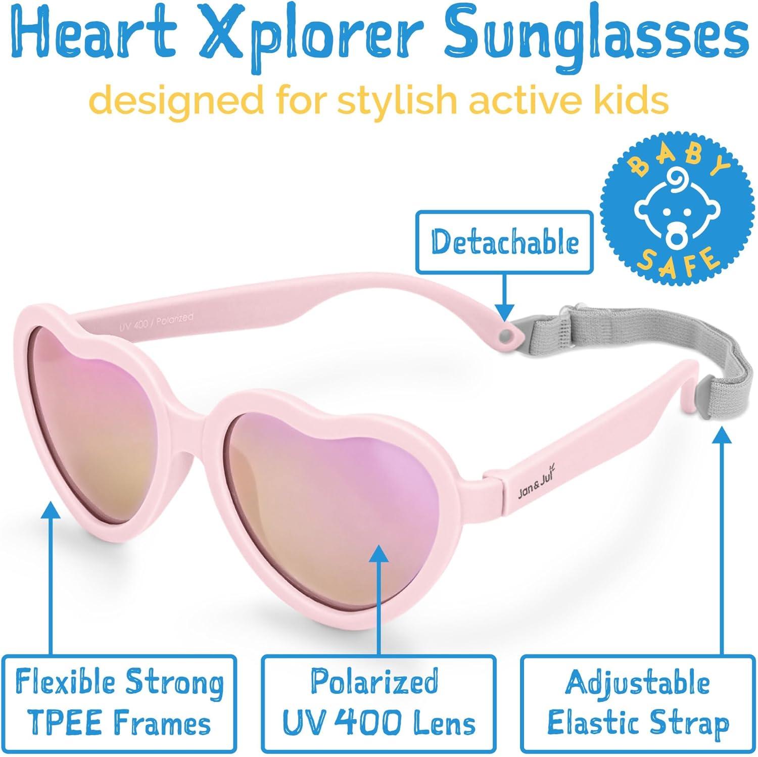 image:imageJAN amp JUL Baby Toddler Kids Flexible UV400 Polarized Sunglasses with Strap for Girls BoysSoft Pink Heart Aurora