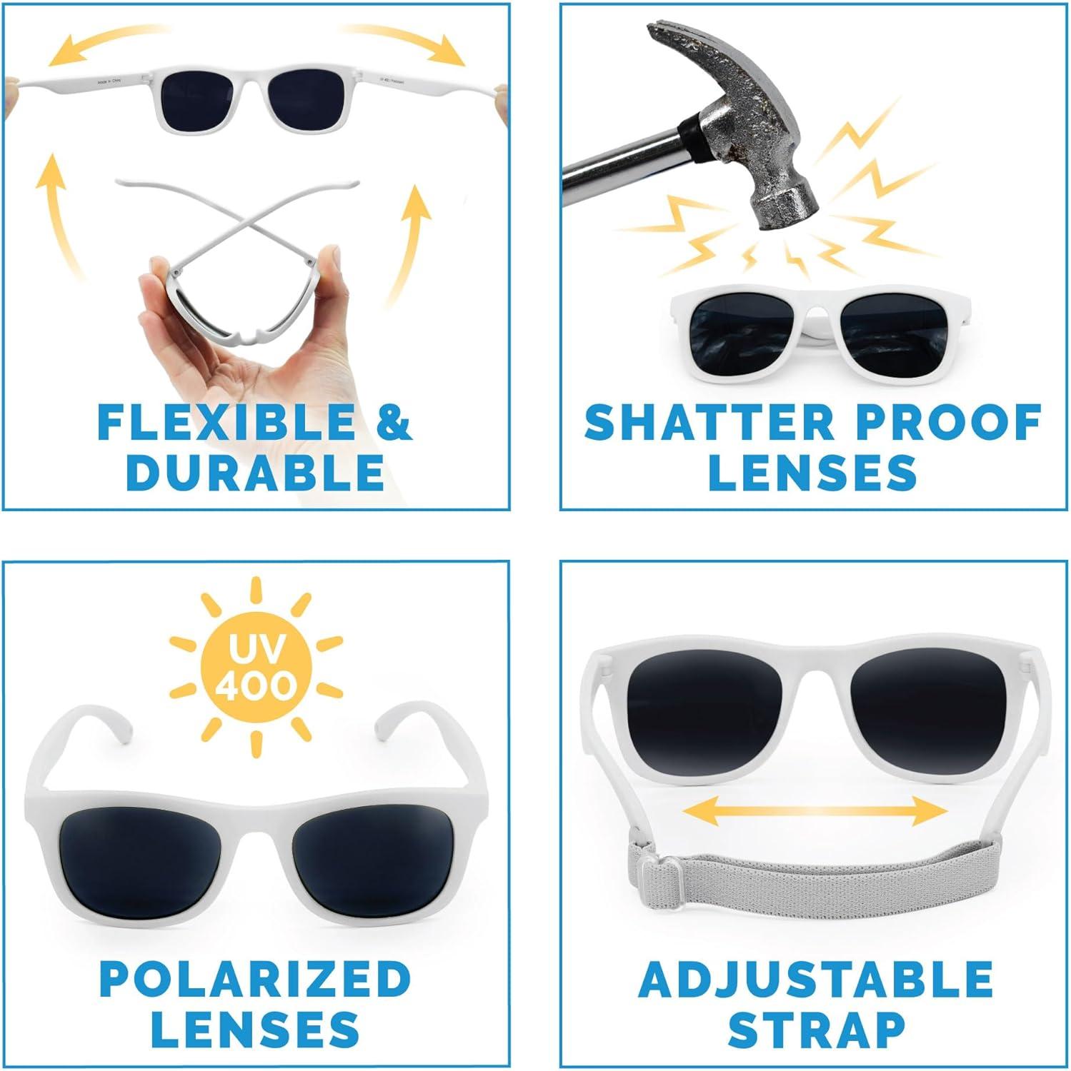 image:imageJAN amp JUL Baby Toddler Kids Flexible UV400 Polarized Sunglasses with Strap for Girls BoysWhite
